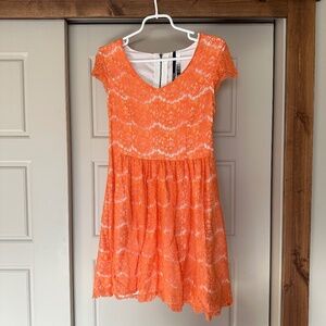 Orange M Kensie Women's Lace Lined Dress Excellent Condition